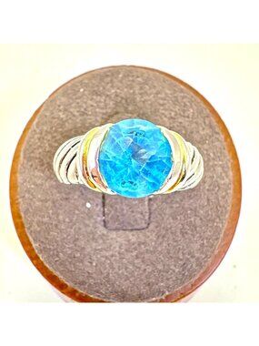 Blue Crystal Cable Design Silver Plated Two Tone Statement Ring Size 8